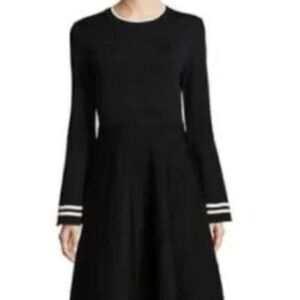Eliza J Knit Dress / Size Large / Black Fit & Flare / White Trim Bell Sleeves